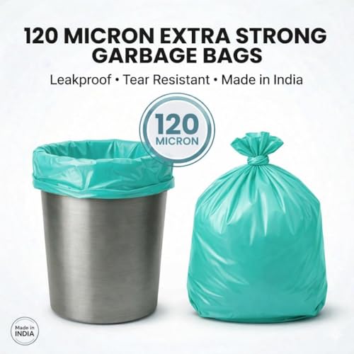 Image of Garbage Bags /Dustbin Bags - 120 Micron Heavy - Duty Trash Bags (20 x 26 Inches) - Extra-Medium Leak -Proof Bin Liners for Kitchen, Office - 500g Pack (Green, Pack of 1) - 10 Bags