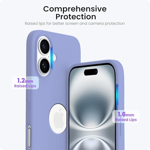 Image of Elzzi Microfiber Logo Cover Compatible for iPhone 16 Plus Case Liquid Silicone Cases Full Body 4 Layer Protective Covers Shockproof Back Cover (Lavender Grey)