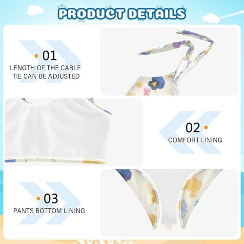 KLL The Garden Tricolor Pansy Flower Girls 2 Piece Bikini Sets Beach Swimsuits Swimwear Adjustable Strap4