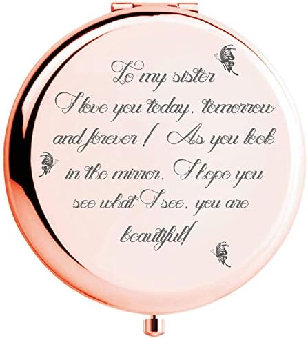 Fnbgl Sister Gifts from Sister Brother, Sisters Birthday Gift Ideas, Rose Gold Compact Mirror with Treasured Message for Mother's Day, Birthday, Christmas, Graduation and Special Celebration