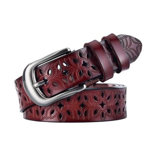 Vintage Hollow Flower Ladies Belt Genuine Leather Belt for Women Narrow Waist Belts for Jeans Dresses