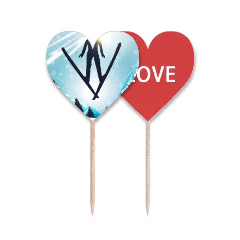 Cure-dents drapeau amour et arbre de ski pour embellir un buffet d'anniversaire à la montagne