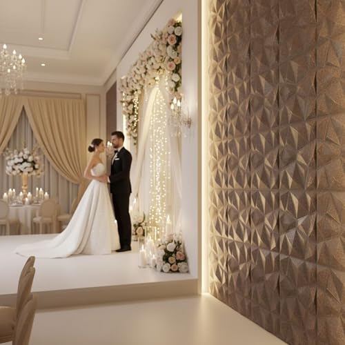 Image of Kayra Decor PVC Wall Panel - PVC Diamond Design, Magnum Brown Color 19.7 inch X 19.7 inch (Pack of 12) - Covers 32.34 Sq. Ft.