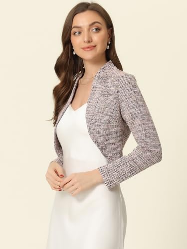 Allegra K Crop Bolero Shrug for Women's Vintage Open Front Office Long Sleeve Plaid Tweed Cardigan4