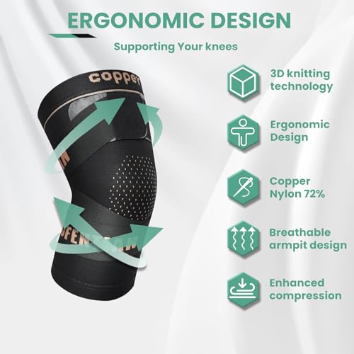 Image of Copper Knee Brace Suppot for Women with Adjustable Strap (2pack, Medium) | Customizable knee support, Copper-infused, Arthritis, meniscus tear, knee pain relief & working out,running support