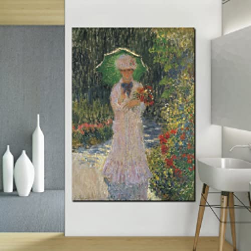 Peinture sur toile Claude Monet Femme Avec Un Parasol art mural 70x100cm salon