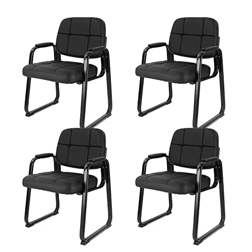 Image of CLATINA Classic Reception Chair with Padded Armrests and Sled Base, Ergonomic Guest Chair for Office Conference Waiting Meeting Room, Black (4 Pack)
