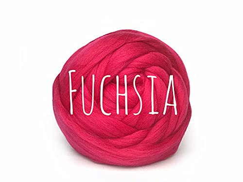 Chunky Wool - Fuchsia - for arm Knitting Chunky Blanket Weaving Felting Jumbo Yarn Giant Wool Soft 50g (0.11lb)