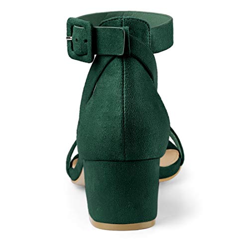 Allegra K Allegra K Women's Ankle Strap Block Low Heel Green Sandal 6.5 M US