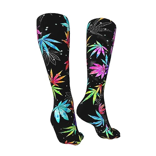 Cannabis Leaf Print Compression Socks For Women Men Long Warm Knee High Thick Socks For Running Athletic Nurse 20in2