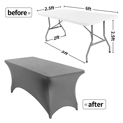 Image of Peomeise 6FT Spandex Table Cover Rectangular Stretch Spandex Tablecloth (Gray,6FT)