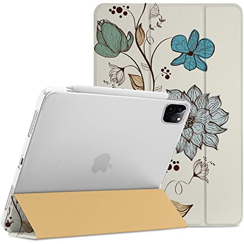 Image of DuraSafe Cases for iPad PRO 12.9 4 Gen 2020 [ 12.9 Inch 4th ] A2229 A2069 A2232 A2233 MY2H2HN /A MXAT2HN /A MXAV2HN /A Trifold Printed Hard Smart PC Transparent Back Cover - Watercolor Flowers