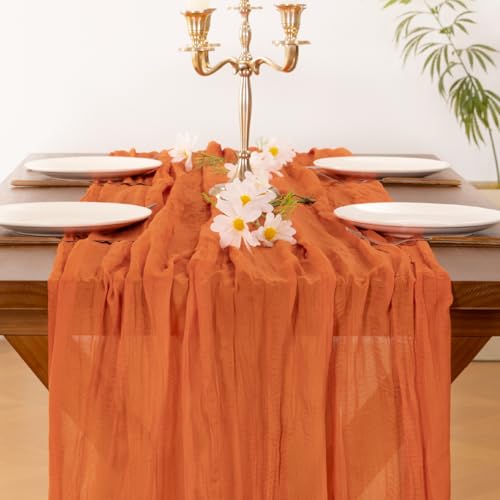 Image of Socomi 3pcs Orange Cheesecloth Table Runner Easter Spring Boho Rustic Gauze 120 inch 10FT Cheese Cloth Runner for Wedding Party Baby Shower Birthday Home Decor Holiday Decorations