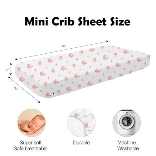 Image of Plushii Mini Crib Sheets 4 Pack, 38 inchx 26 inch Extra Soft Microfiber Pack and Play Fitted Sheet for Mini Crib & Pack and Play Mattress, Playpen Sheet Fitted for Baby Girls,Rainbow