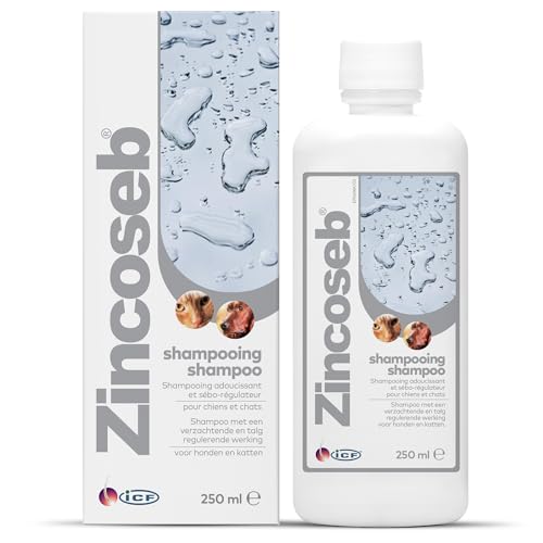 Zincoseb Shampooing | Shampoing Sébo-Régulateur et Hydratant pour Chien et Chat | Poil Sec, Terne ou Gras, Pellicules, Mauvaises Odeurs | Idéal pour la Peau Sensible du Chiot et Chaton | 250 ml