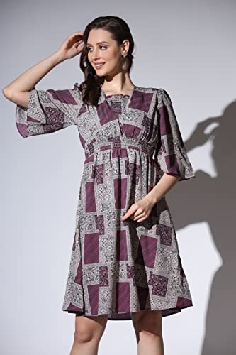 Image of Leriya Fashion Women's Dresses | Rayon Vintage All-Over Printed Knee Length Dresses for Women | Fancy Dress for Girls | Office Wear Dress for Women | Casual Dress |