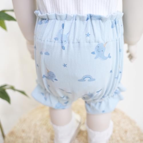 Baby Girls 3-Piece Set Ruffle Onesie, Denim Bloomer & Dolphin Print Shorts Summer Outfits for 3-18M3