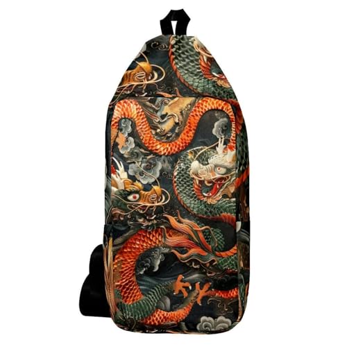 Sac à bandoulière pour voyage et randonnée avec imprimé dragon multicolore