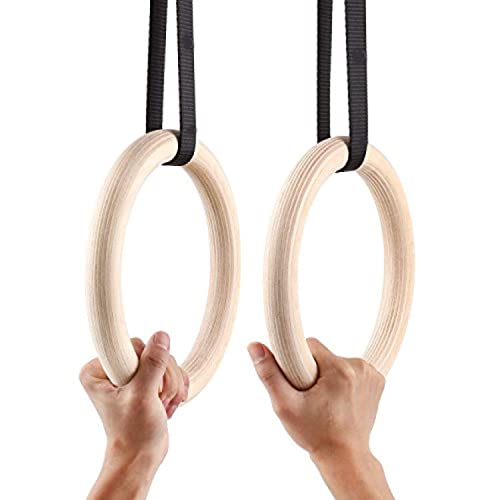 Image of Gymnastic Birch Wood Rings with Heavy Duty Adjustable Strap | Roman Rings Perfect for Calisthenics Competition and Conditioning Training