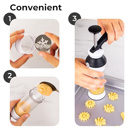Cookie Press Set with 14 Stainless Steel Disks and Storage Case - Heavy-Duty Design