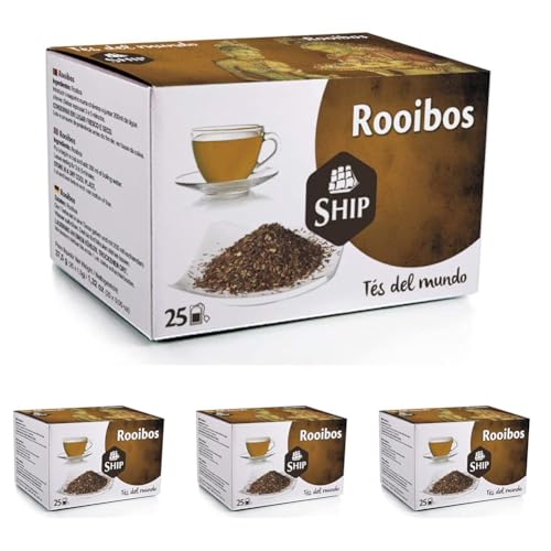 Ship - Té Rooibos en Caja de 25 Unidades - Contiene Propiedades Digestivas - Antihistamínico natural - Sabor Dulce - Infusión Digestiva - Aporta Bienestar y Tranquilidad (Paquete de 4)