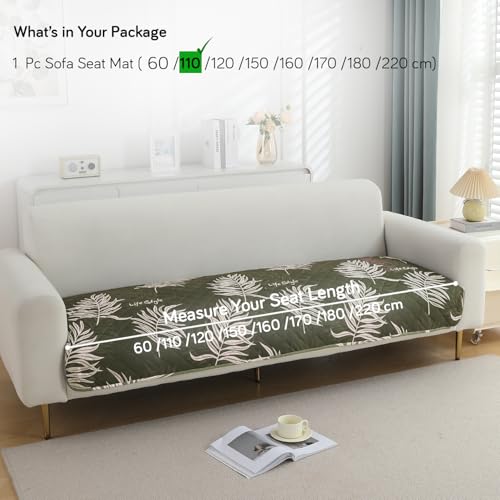 Image of HOKIPO Printed Waterproof + Anti-Slip + Quick Dry Sofa Seat Mats, Palm Leaves Olive - Length 110cm (AR-5230-P8)