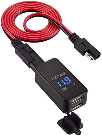 SAE to USB Adapter, Motorcycle Waterproof Quick Disconnect Plug with Dual USB Charger 2.4A & 2.4A (4.8A) & Voltmeter for Smart Phone Tablet GPS by YonHan - Blue