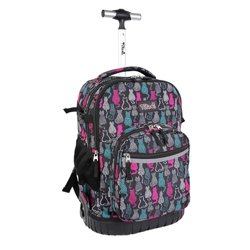 Image of Rolling Backpack 19 inch Wheeled Boys Girls Travel School Student Trip, Cat Black, 35 liters