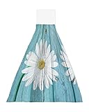 ERXPOOD Kitchen Hanging Hand Towels 1 Pack, Farmhouse White Flowers Soft Absorbent Tie Towel for Bat