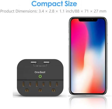 Outlet Adapter with USB, Multi Plug Wall Outlet Extender with 3 Outlets 2 USB Ports 2.4A Total for Home Office Cruise Ship - Black