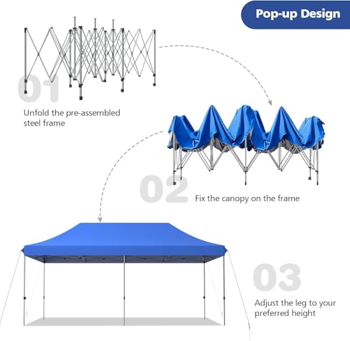 Image of 10x20ft / 3x6m Pop up Outdoor Canopy Tent | Portable Shade Instant Folding Gazebo Tent | Heavy Duty Gazebo Canopy Shelter 2 Mins Installation | White, 40Kgs (Black)