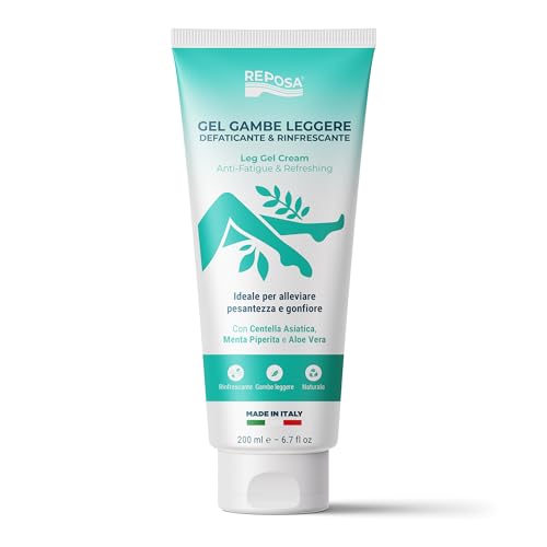 Reposa - Nueva Versión Gel Frío Piernas Cansadas, Crema para Piernas Cansadas, Hinchadas y Pesadas Antifatiga y Refrescante con Áloe Vera Gel, Centella Asiática y Menta Piperita - Hidratante, 200 ml