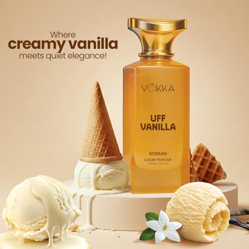 Image of Vokka Uff Vanilla Perfume For Woman 100ml | Luxury Long Lasting Eau De Parfum | Caramel, Peach, Cherry Blossom, Vanilla Orchid & Musk Wood | EDP Fragrance for Women | Premium Perfume Gift for Her