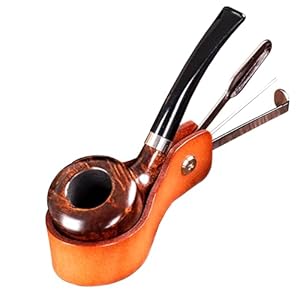 4 in 1 Leather Pipe Stand Rest, Stainless Steel Smoking Rack, Reamer, Tamper Tool, Portable Accessories Holder for Most Pipes (Brown)