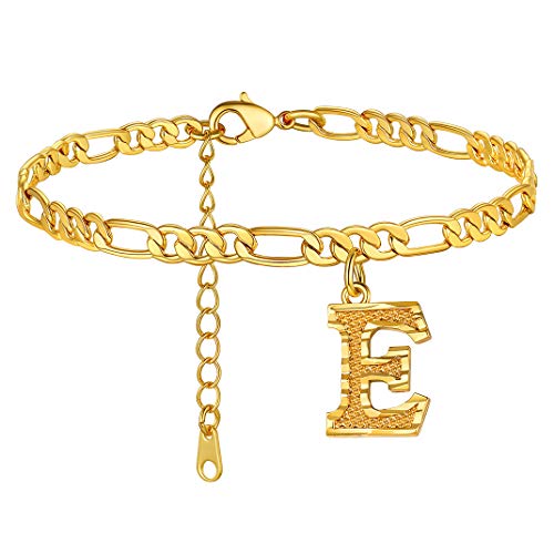 GOLDCHIC JEWELRY Initials Anklets for Women, Personalized 4.5MM Gold Figaro Chain Letter Ankle Bracelets Summer Jewelry, 22-27cm Length