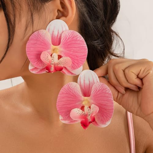 Bethynas Large Butterfly Orchid Flower Stud Earrings Artificial Phalaenopsis Orchid Floral Dangle Drop Earrings Bridal Beach Party Ear Jewelry for Women2