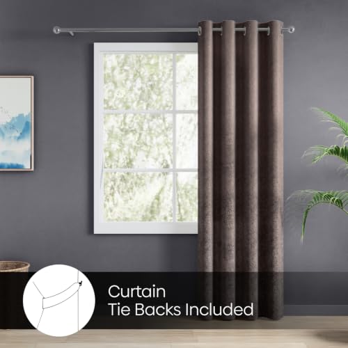 Image of haus & kinder Metallic Blackout Jacquard Door Curtain 7 Feet Long Pack of 1 | 100% Room Darkening Luxe Metallic Mocha 130 x 213 cm