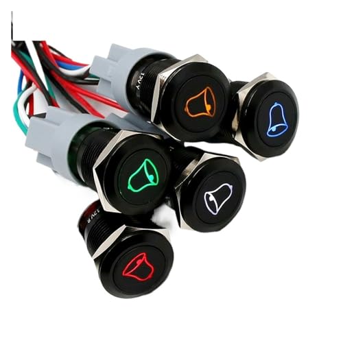 Bouton klaxon 19mm étanche IP67 en métal avec logo cloche lumineux LED 5V