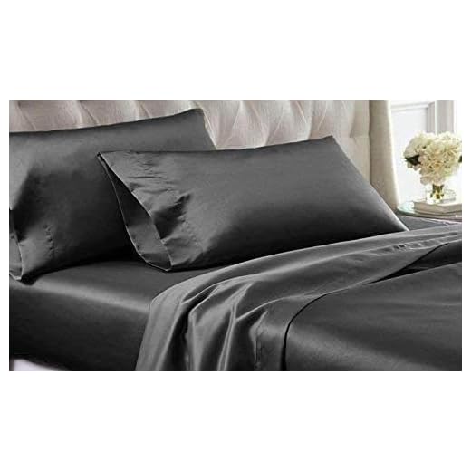 Bedify Bedding 100% Pure Silk Satin Sheet 4pcs,Silk Fitted Sheet 15" Deep Pocket Mattress fit,Silk Flat Sheet&Silk Pillowcases Cool Soft Sheets|Wrinkle Free Fade Resistant (Dark Grey, King)