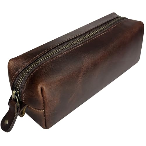 Image of RUSTIC TOWN Leather Pencil Case - Handcrafted Full-Grain Zipper Leather Pen Pencil Holder - Elegant & Practical Pencil Pouch for Work & Office