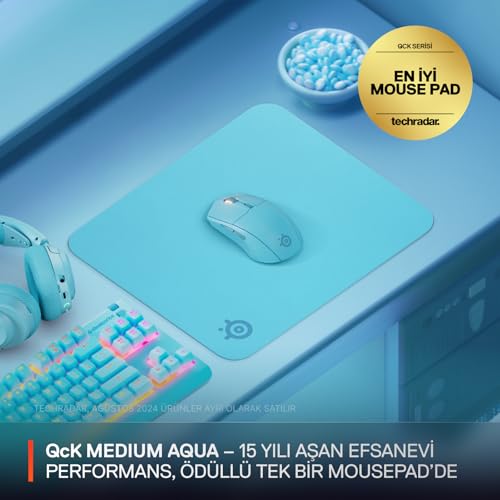 image for SteelSeries QcK Mouse Pad (Medium) - Aqua - Anti Slip Rubber Base - Be