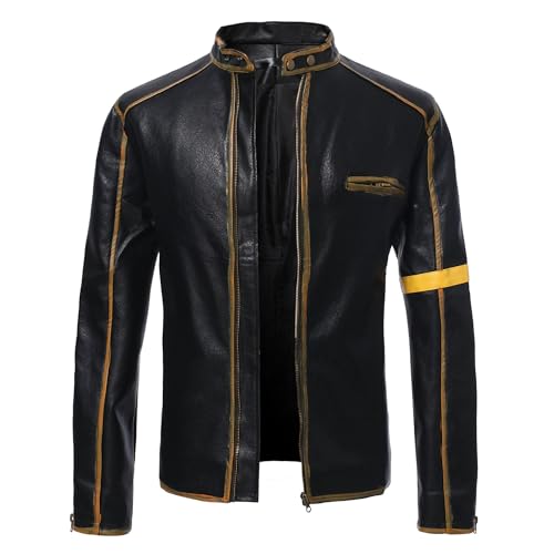 Veste en cuir moto homme blouson baseball wear col montant slim PU