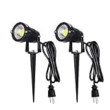 LED Landscape Spotlight Outdoor,IP65 Waterproof Garden Spotlights,5W AC 120V Yard Flood Light,Metal Ground Stake Lawn Lights,6500K LED Spotlight with 1.5M UL-Listed Cord and 3-Plug (2 Packs)