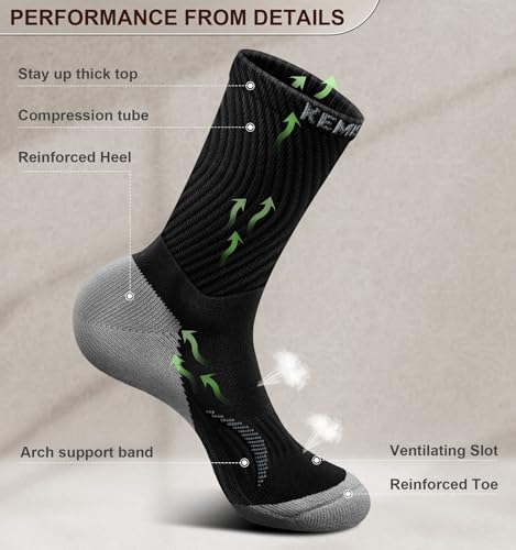 KEMISANT Men Socks, Athletic Crew Socks Compression for Men Sports Running Cushioned Footbed Arch Support4