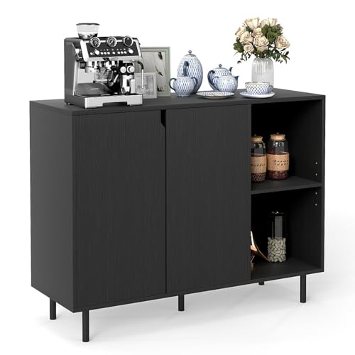 GIANTEX Buffet Salle a Manger de 106 cm, Buffet Salon Moderne, 5 Pieds en Métal, 2 Portes, 2 Cubes Ouverts, Étagère Réglable sur 5 Niveaux, Meuble Cuisine...