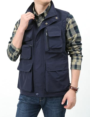 Image of Yimoon Men's Utility Fishing Vest Summer Lightweight Safari Travel Cargo Vest Outdoor Work Vests Multi Pockets