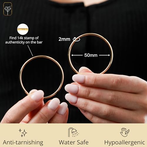 MAX + STONE Solid 14k Gold Hoop Earrings for Women | 2mm Tube, Flex Continuous 33mm (1.3 Inch) Diameter Large3