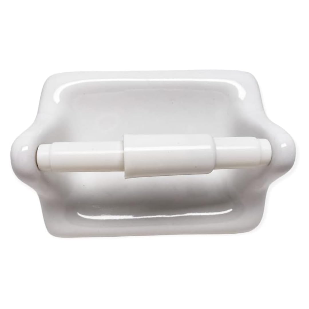 Tenedos Glazed Ceramic Bathroom Toilet Paper Holder Accessory (White) - Not for Flat Surface Installation