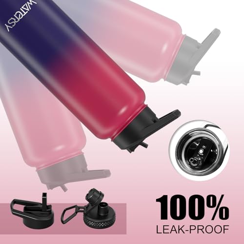 Image of 40oz Insulated Water Bottle (Cold for 48 Hrs),BPA Free&Leak Proof,Stainless Steel Water Flask,Water Jug with Straw Spout Lids for Gym,Hiking,Travel,Red Purple