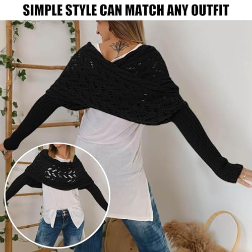 Baonmy Scarf with Sleeves for Women, Shawl Wraps Knitted Cable Crochet Multifunctional Scarf Sweaters with Sleeves3